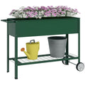 Jardinieră de Exterior cu Raft Inferior pentru Unelte, din Metal, 109x44x80 cm, Verde