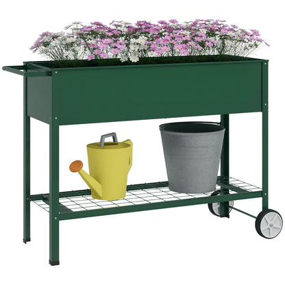 Jardinieră de Exterior cu Raft Inferior pentru Unelte, din Metal, 109x44x80 cm, Verde