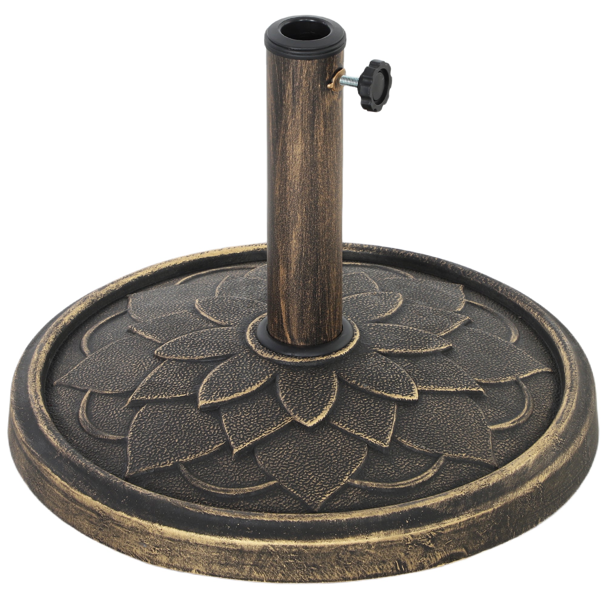 Bază pentru umbrelă de 12 kg cu manivelă integrată, din rășină, metal și ciment, Ø46x34 cm, bronz