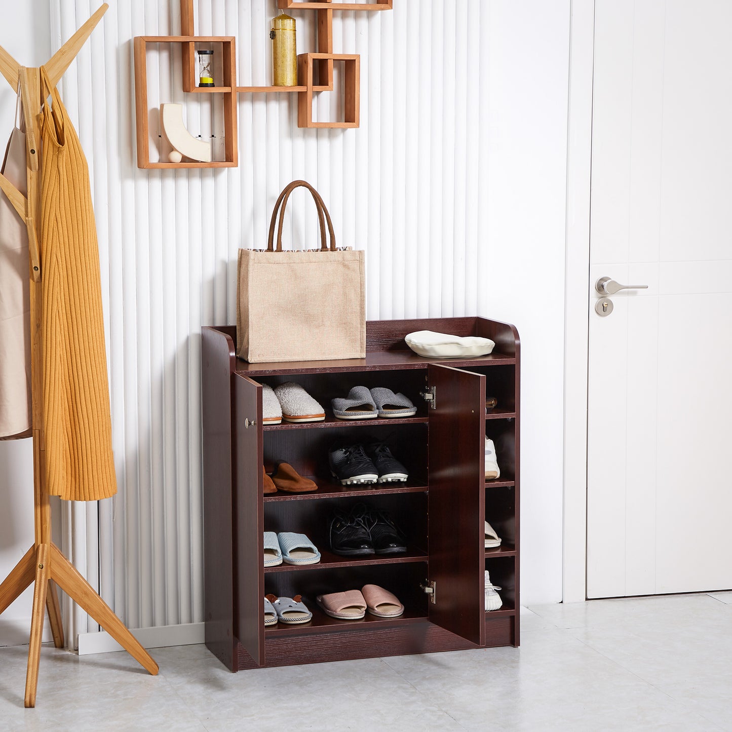 Dulap Pantofi 83×30×90 cm – Lemn, 12 Perechi, Culoare Cafenie