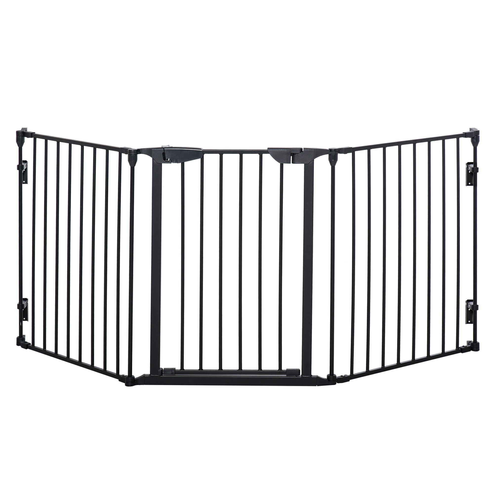 Poartă Metalică de Siguranță, Barieră pentru Câini cu Sistem de Autoînchidere, Reglabilă și Pliabilă, 180x3x74.5 cm, Negru