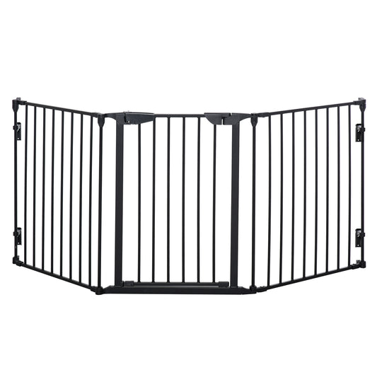 Poartă Metalică de Siguranță, Barieră pentru Câini cu Sistem de Autoînchidere, Reglabilă și Pliabilă, 180x3x74.5 cm, Negru