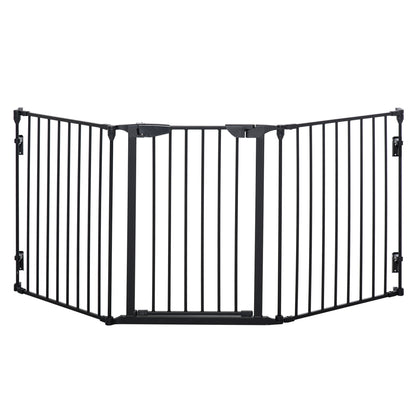 Poartă Metalică de Siguranță, Barieră pentru Câini cu Sistem de Autoînchidere, Reglabilă și Pliabilă, 180x3x74.5 cm, Negru