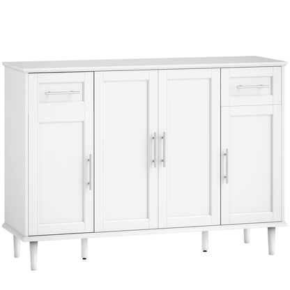 Comodă Buffet Elegantă cu 2 Sertare și 3 Dulapuri cu Rafturi Reglabile, din Lemn, 120x38x86 cm, Alb
