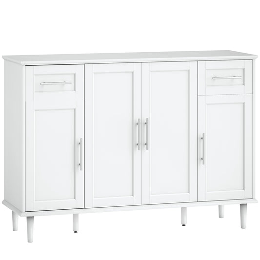 Comodă Buffet Elegantă cu 2 Sertare și 3 Dulapuri cu Rafturi Reglabile, din Lemn, 120x38x86 cm, Alb