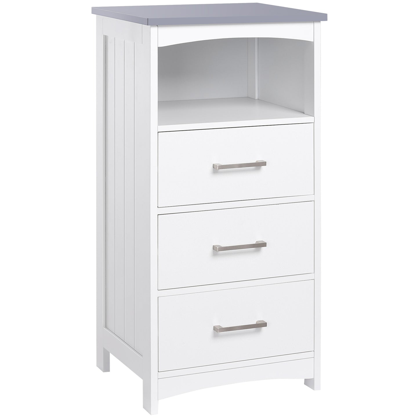 Dulapior Baie Alb – 3 Sertare & Raft Deschis, MDF 40×33×80 cm
