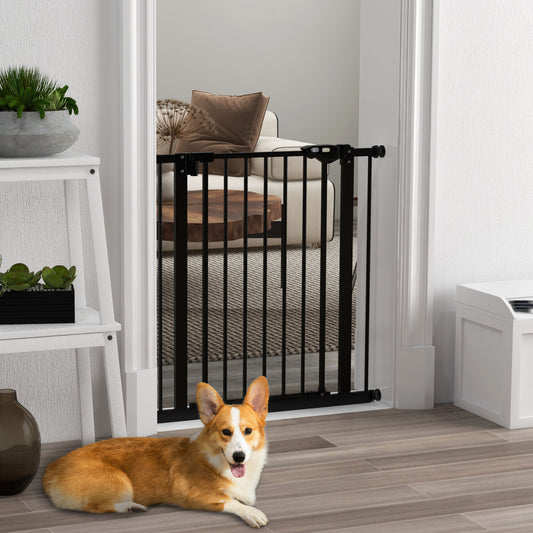 Barieră pentru Câini și Animale de Companie cu Închidere Automată pentru Scări și Intrări, 68x77 cm, Negru