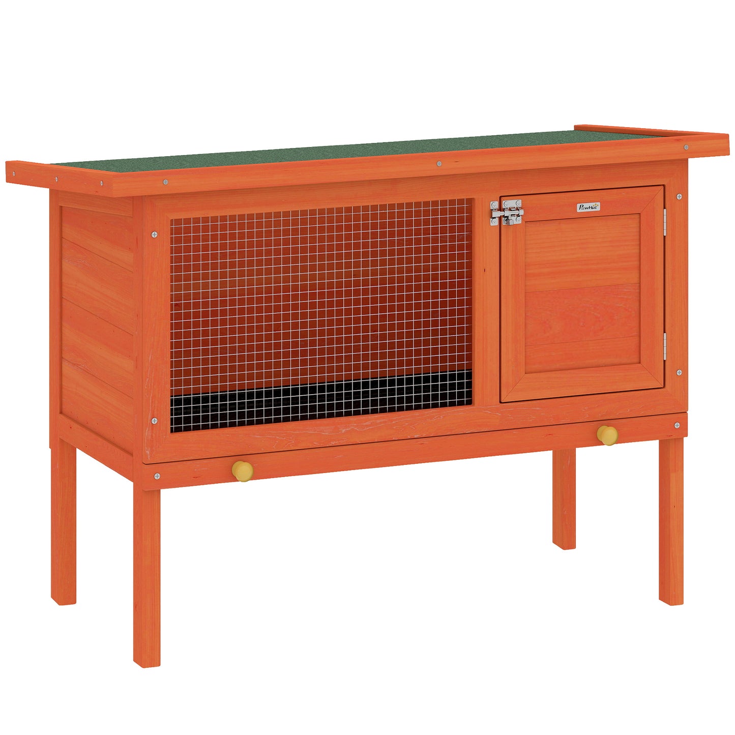 Adăpost pentru iepuri, cușcă ridicată din lemn cu acoperiș bituminos rabatabil, sertar extractibil 90x45x65 cm Portocaliu