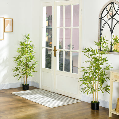 Set Plante Bambus Artificiale cu 3 Trunchiuri cu Ghiveci, Plante Artificiale din PP și Metal, 15x15x120 cm, Verde