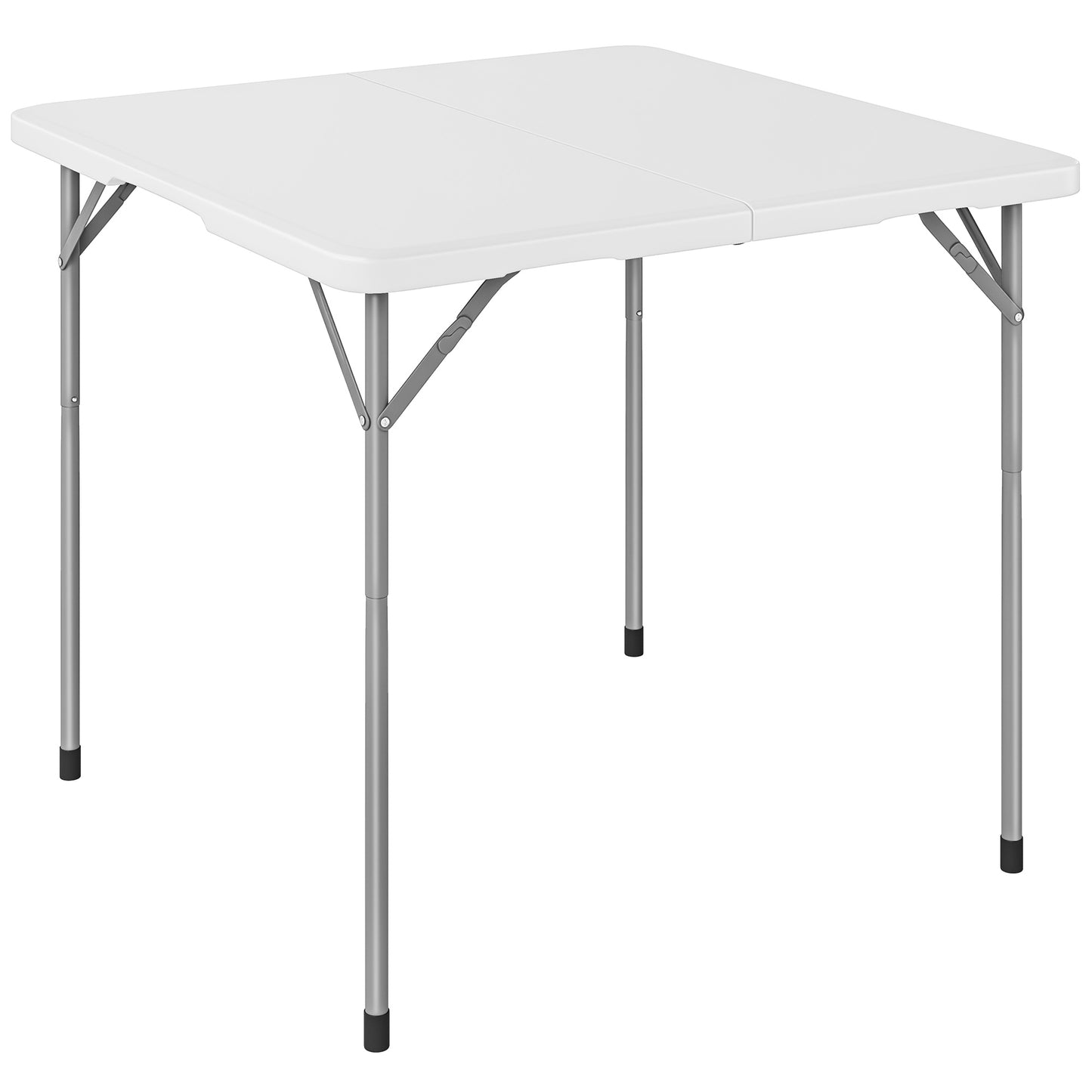 Masă de Camping Pliabilă Pătrată, din Metal și HDPE, 86x86x74 cm, Alb