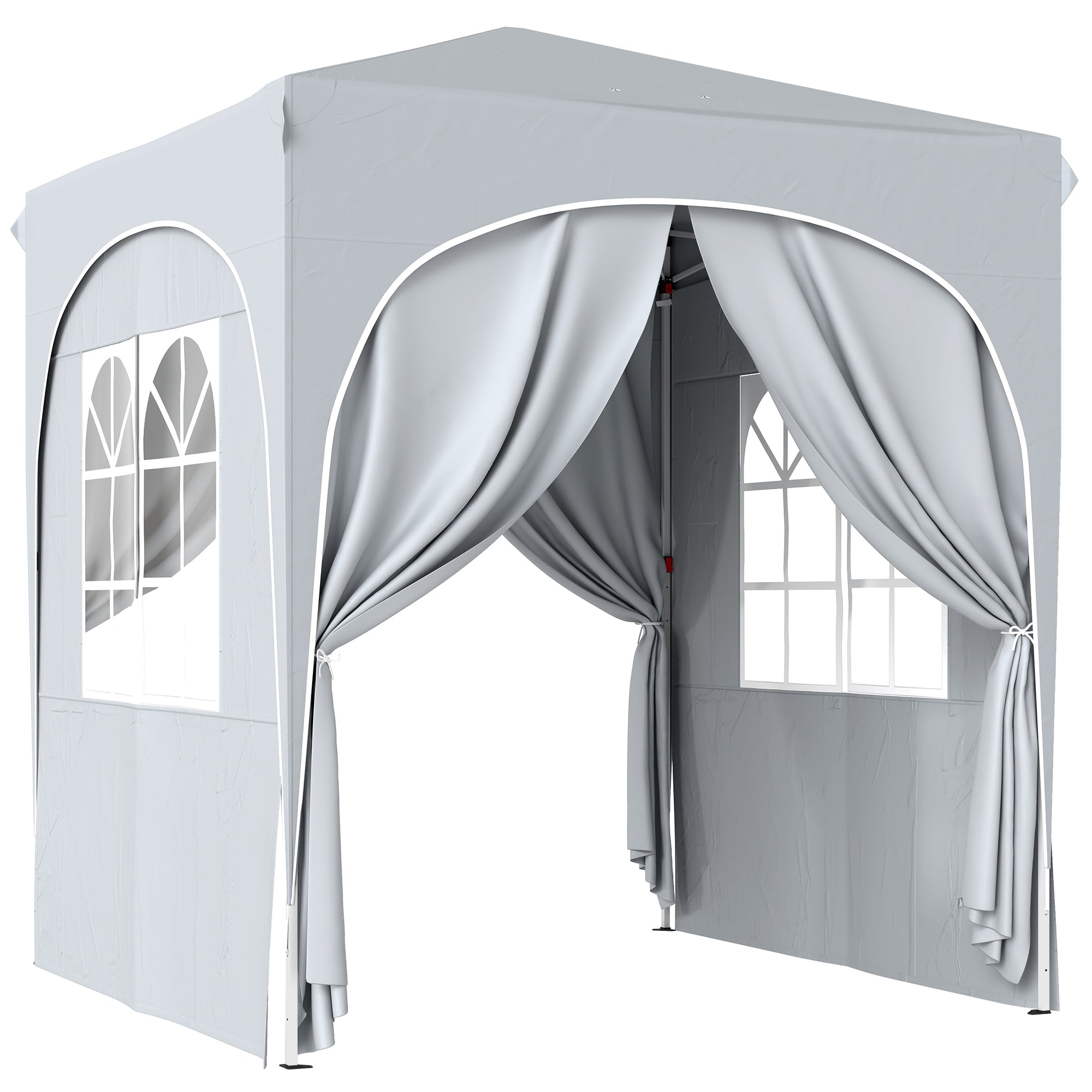 Pavilion pliabil 2x2 m, reglabil, cu 4 pereți laterali, din metal și țesătură Oxford gri deschis