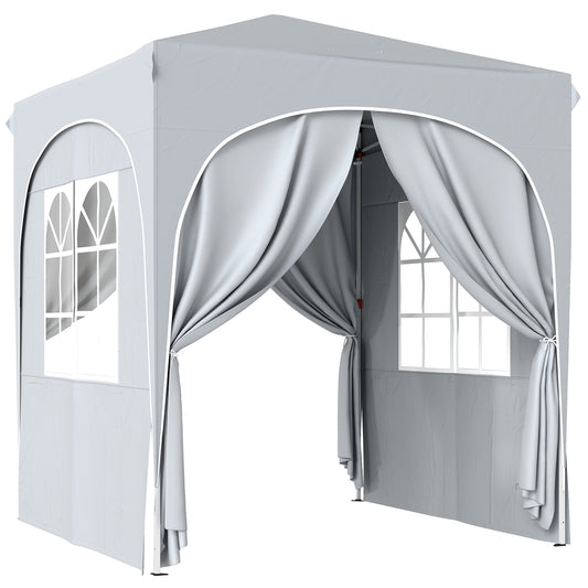 Pavilion pliabil 2x2 m, reglabil, cu 4 pereți laterali, din metal și țesătură Oxford gri deschis