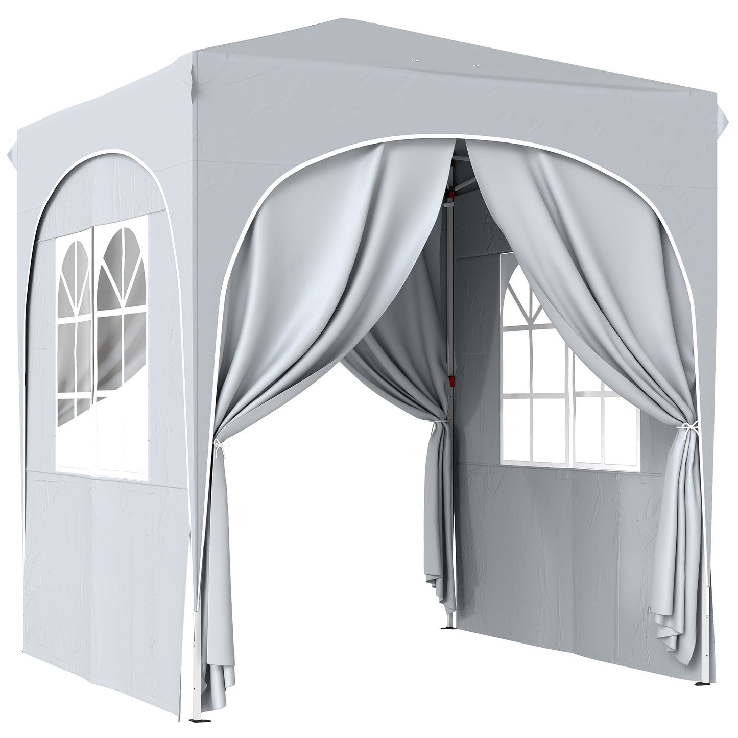 Pavilion pliabil 2x2 m, reglabil, cu 4 pereți laterali, din metal și țesătură Oxford gri deschis