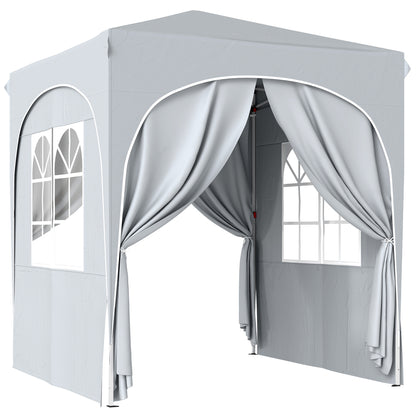 Pavilion pliabil 2x2 m, reglabil, cu 4 pereți laterali, din metal și țesătură Oxford gri deschis