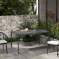 Masă de Grădină cu Lamele, Dimensiuni 145x90 cm, Masă de Dining pentru 6 Persoane, Rectangulară, din Aluminiu și Oțel, pentru Curte, Terasă, Balcon și Exterior, Gri Închis