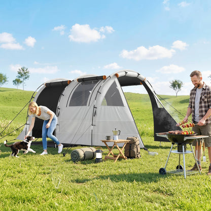 Cort de Camping pentru 4-5 Persoane, cu Acoperire Opacă, Impermeabil, cu Geantă de Transport, culoare Kaki