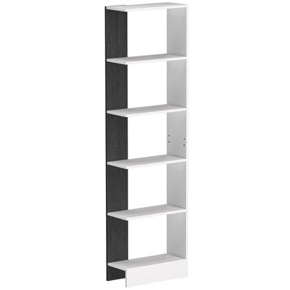 Raft Îngust cu 5 Etajere, Raft Economisitor de Spațiu Modern din Lemn, Bibliotecă pentru Baie, Living, Dormitor, Birou, 45x21x170 cm, Alb și Negru