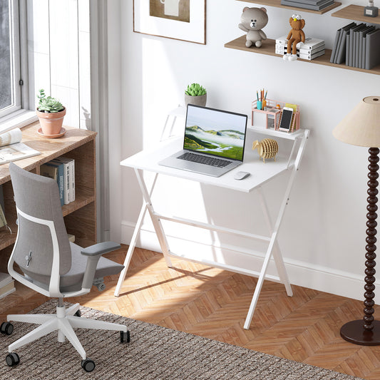 Birou Pliabil cu Poliță pentru Monitor, 81.5x62x86.5 cm Alb
