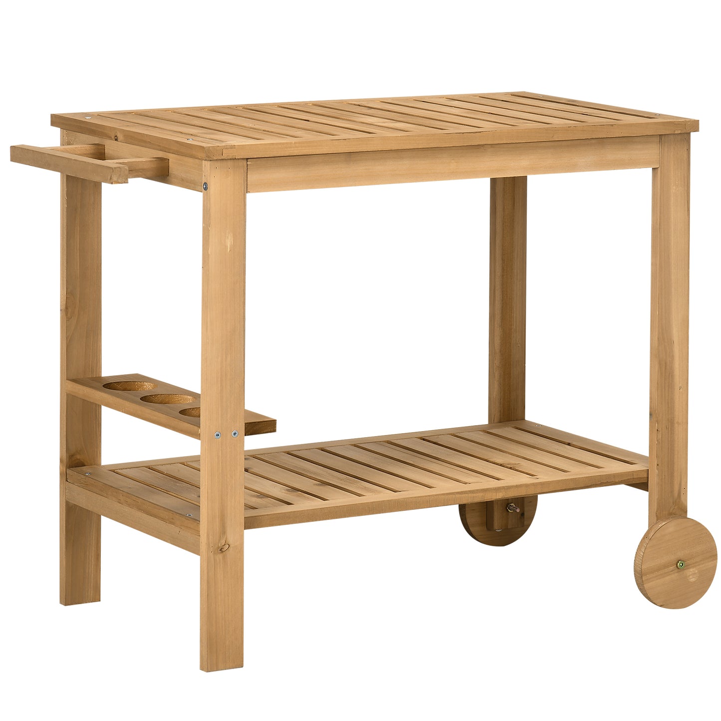 Cărucior de Servire pentru Grădină din Lemn de Brad, Cărucior cu Rafturi și Suport pentru Sticle, 95x47x74 cm, Natural