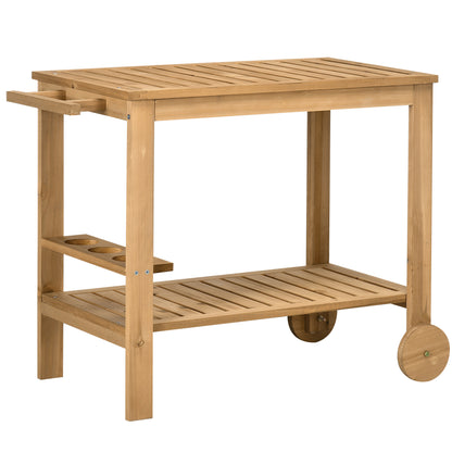 Cărucior de Servire pentru Grădină din Lemn de Brad, Cărucior cu Rafturi și Suport pentru Sticle, 95x47x74 cm, Natural