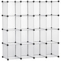 Mobilier pentru incaltaminte modular, 16 cuburi 30x30x30cm din plastic PP si otel , transparent