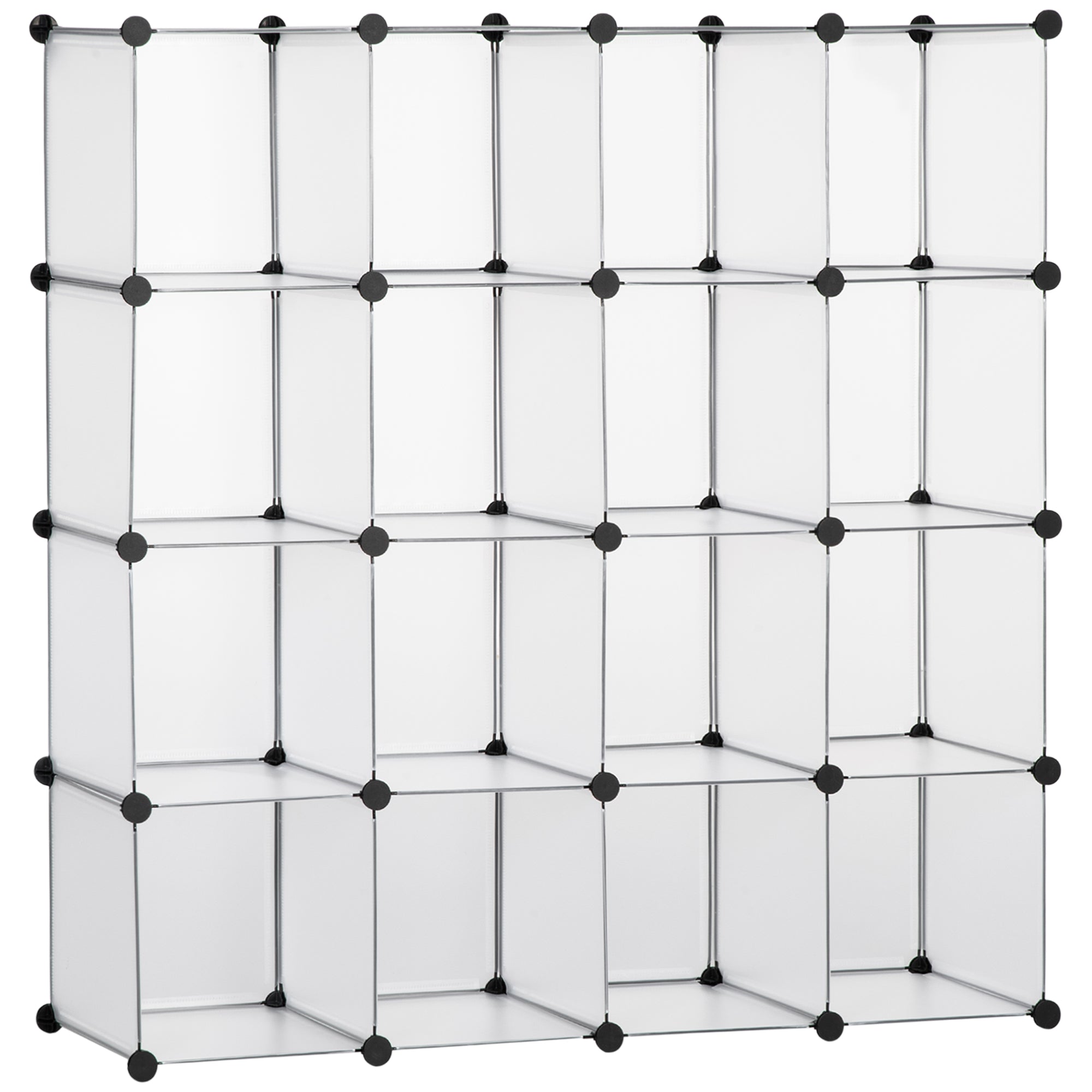 Mobilier pentru incaltaminte modular, 16 cuburi 30x30x30cm din plastic PP si otel , transparent