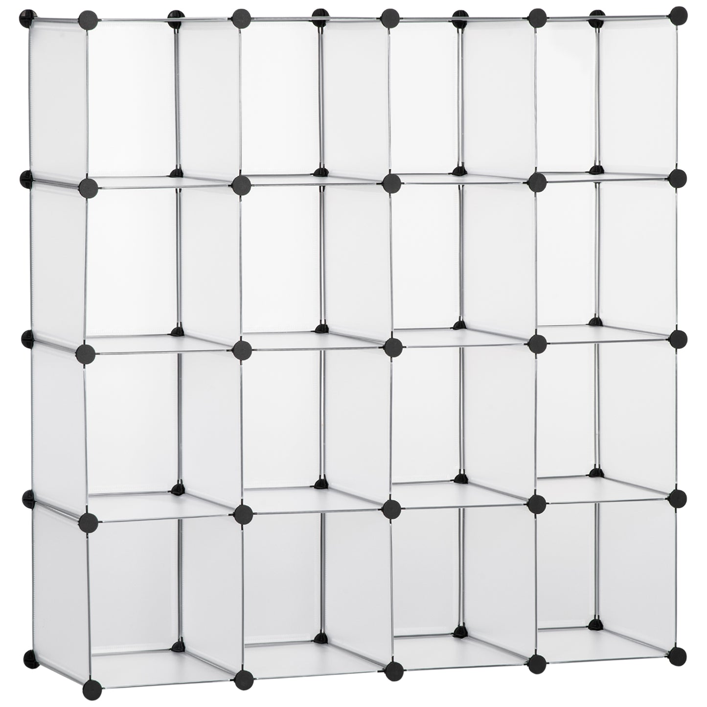 Mobilier pentru incaltaminte modular, 16 cuburi 30x30x30cm din plastic PP si otel , transparent