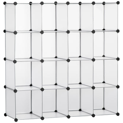 Mobilier pentru incaltaminte modular, 16 cuburi 30x30x30cm din plastic PP si otel , transparent