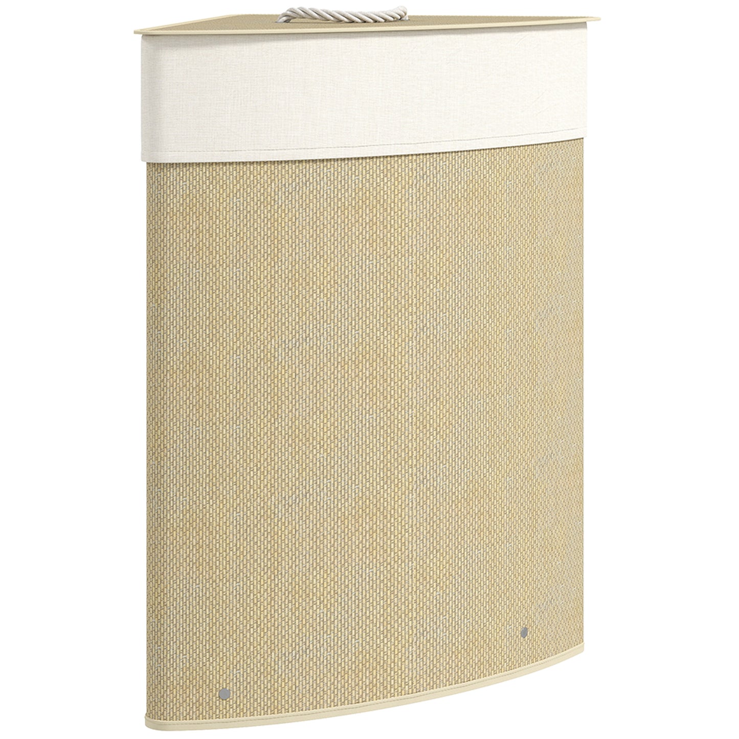 Coș de rufe din bambus 55L, coș triunghiular cu sac detașabil și lavabil, capac, mâner, 35x35x60cm, natural