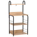 Etajere de bucatarie - etajera cuptor cu microunde - mobilier cuptor cu microunde - 3 rafturi, raft, carlige - panouri de particule aspect stejar deschis cadru metal negru