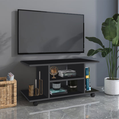 Mobilier Pentru Tv in Lemn cu Roti, Negru,40x40x80cm