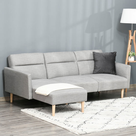 Canapea Extensibila pe Colt cu 3 Locuri din Tesatura Gri Reglabila Stil Scandinav