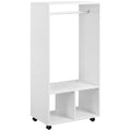 Suport Mobil pentru Haine cu Bară din Aluminiu și 2 Rafturi Deschise, Fabricat din PAL, 60x40x128 cm, Alb