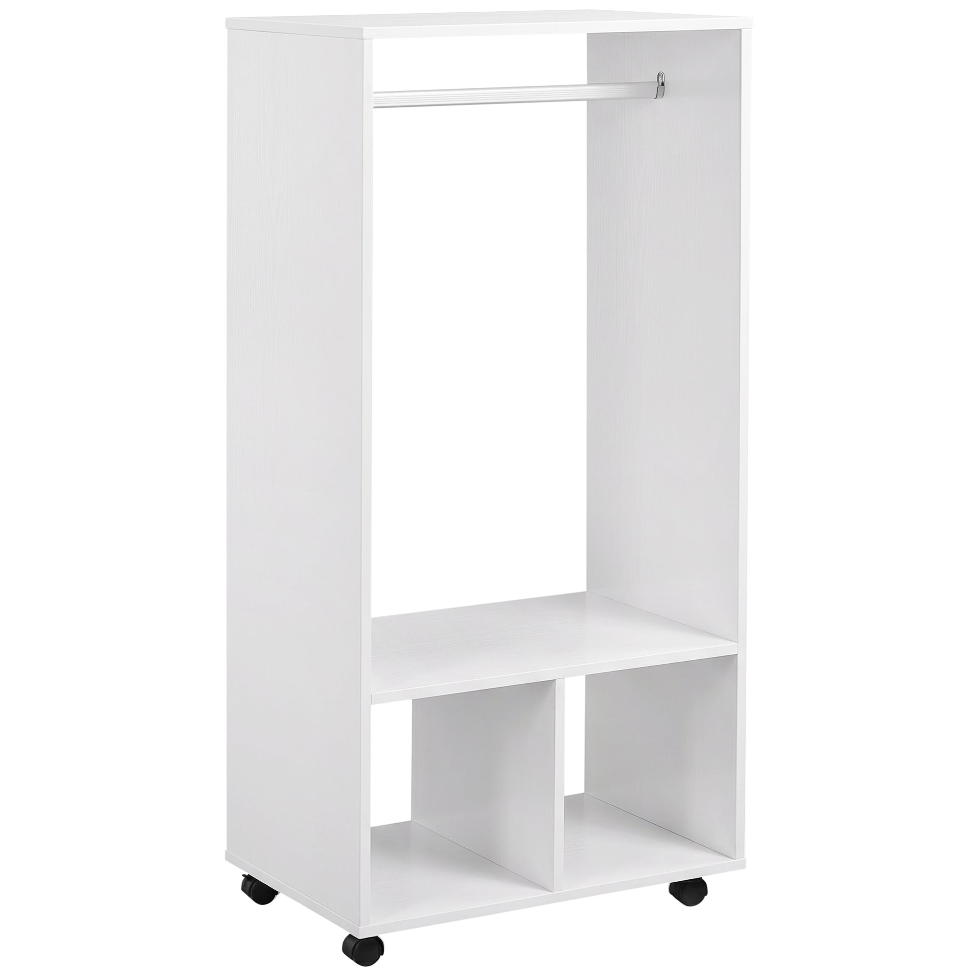 Suport Mobil pentru Haine cu Bară din Aluminiu și 2 Rafturi Deschise, Fabricat din PAL, 60x40x128 cm, Alb