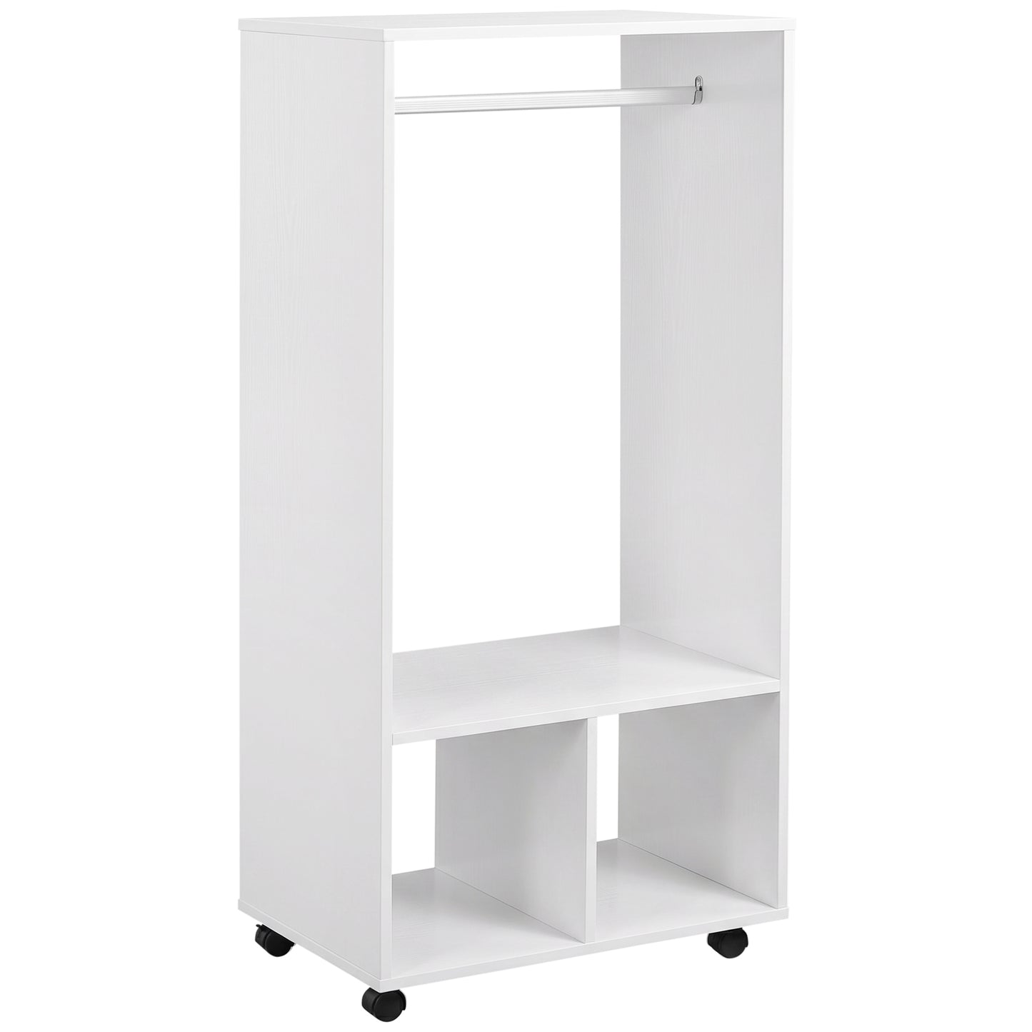 Suport Mobil pentru Haine cu Bară din Aluminiu și 2 Rafturi Deschise, Fabricat din PAL, 60x40x128 cm, Alb