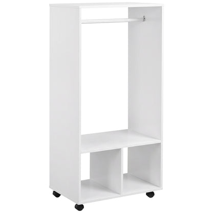 Suport Mobil pentru Haine cu Bară din Aluminiu și 2 Rafturi Deschise, Fabricat din PAL, 60x40x128 cm, Alb