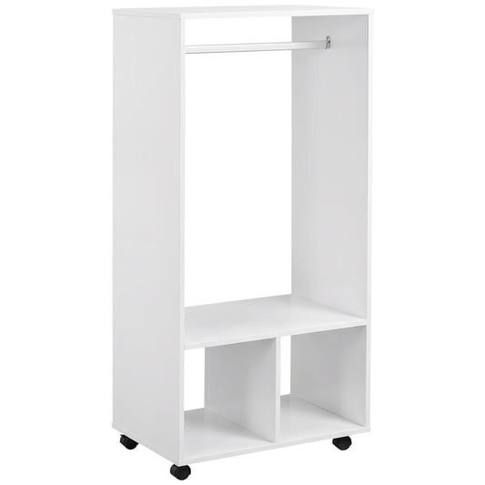 Suport Mobil pentru Haine cu Bară din Aluminiu și 2 Rafturi Deschise, Fabricat din PAL, 60x40x128 cm, Alb