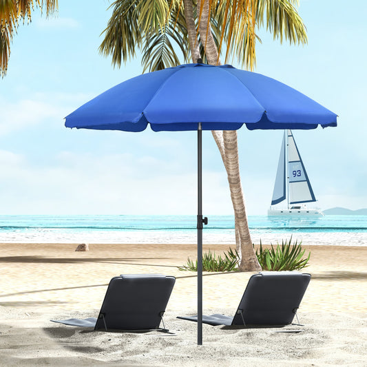 Umbrelă de Plajă 1.8x2 m cu Inclinație la 45° și 8 Stecche, Poliester și Oțel, Albastru