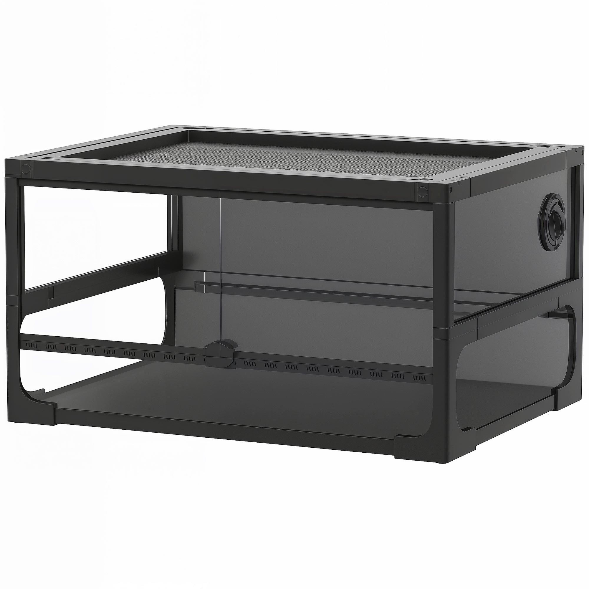 Terariu Ridicat și Pliabil cu Capac și Pereți din Sticlă Securizată și Plastic, 60x45x32 cm, Negru
