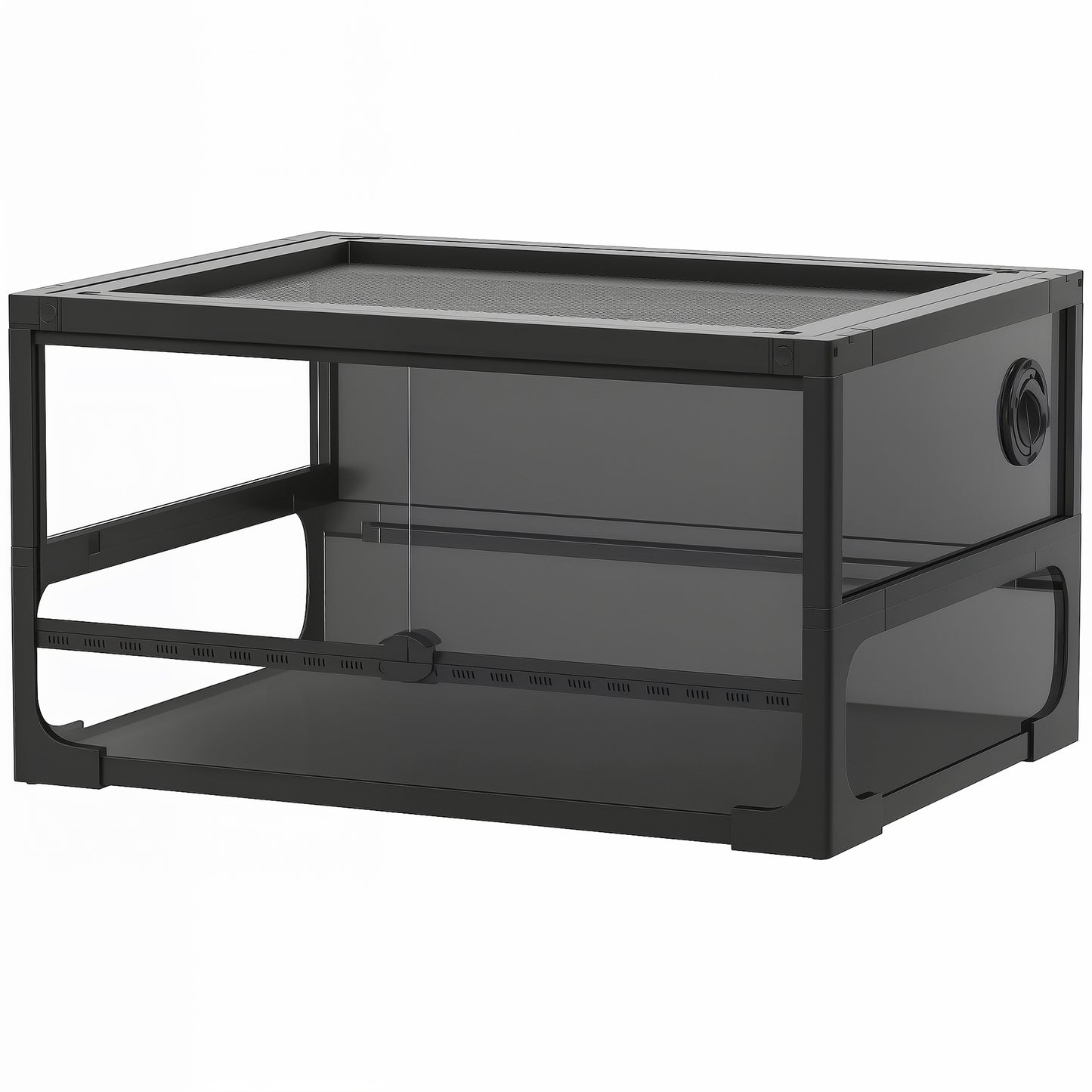 Terariu Ridicat și Pliabil cu Capac și Pereți din Sticlă Securizată și Plastic, 60x45x32 cm, Negru
