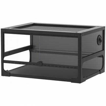 Terariu Ridicat și Pliabil cu Capac și Pereți din Sticlă Securizată și Plastic, 60x45x32 cm, Negru