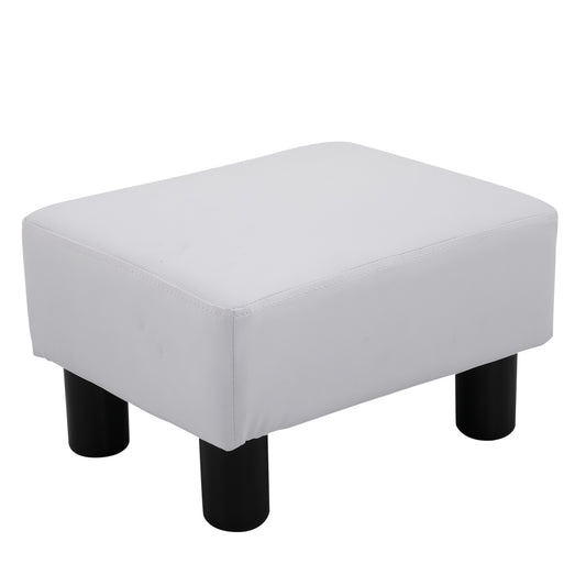 Taburet dreptunghiular  captusit si imbracat in piele artificiala alba