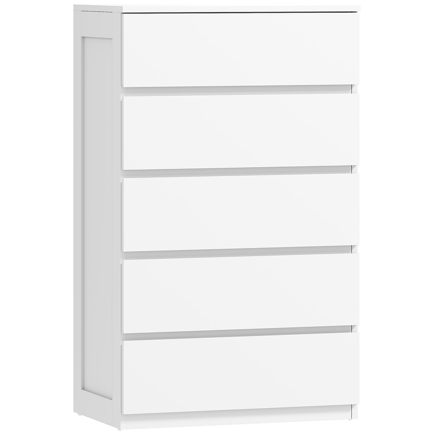 Comodă cu 5 Sertare din Lemn cu Mânere Incorporate, 60x38x100 cm, Alb