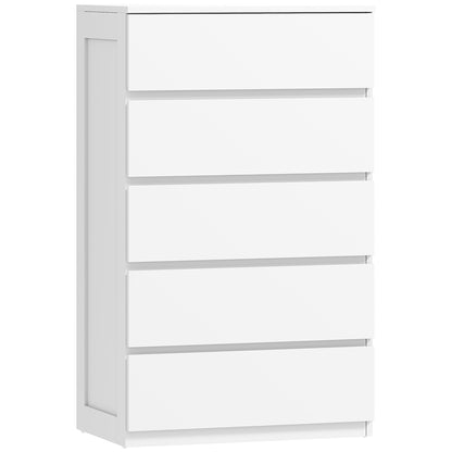 Comodă cu 5 Sertare din Lemn cu Mânere Incorporate, 60x38x100 cm, Alb