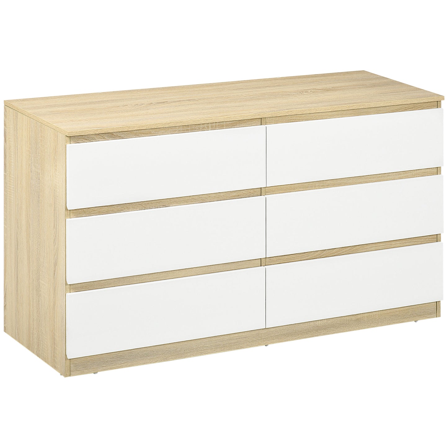 Comoda 6 Sertare 135×48×77 cm Alb/Natur