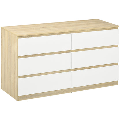 Comoda 6 Sertare 135×48×77 cm Alb/Natur