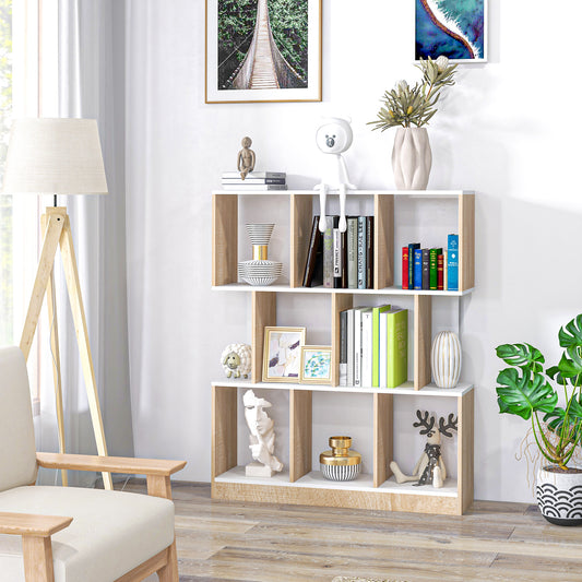 Biblioteca 100×27×124 cm – Lemn Stejar & Alb cu 8 Rafturi