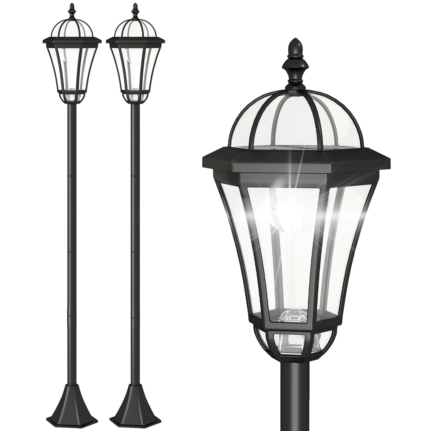 Set 2 Lampi Solare de Gradina, Lumini de Exterior Solare cu 2 LED, Aprindere Automata si Durata 6 Ore, Negru