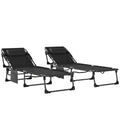 Set de 2 Șezlonguri de Grădină Pliabile, Reglabile pe 5 Niveluri, cu Perne, Șezlonguri Textilenă cu Buzunar Lateral, Mâner, pentru Plajă, Piscină, 57x200x38 cm, Negru
